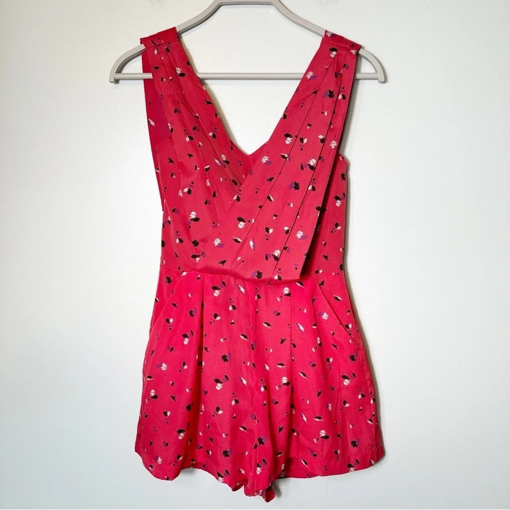 BCBGeneration Romper Lipstick Red All Over Print Wrap Tank Sleeves Sleeveless 4